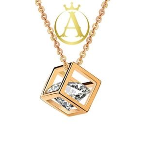 Grade AAAAA Zircon Stone & 18K Gold Cube Necklace
